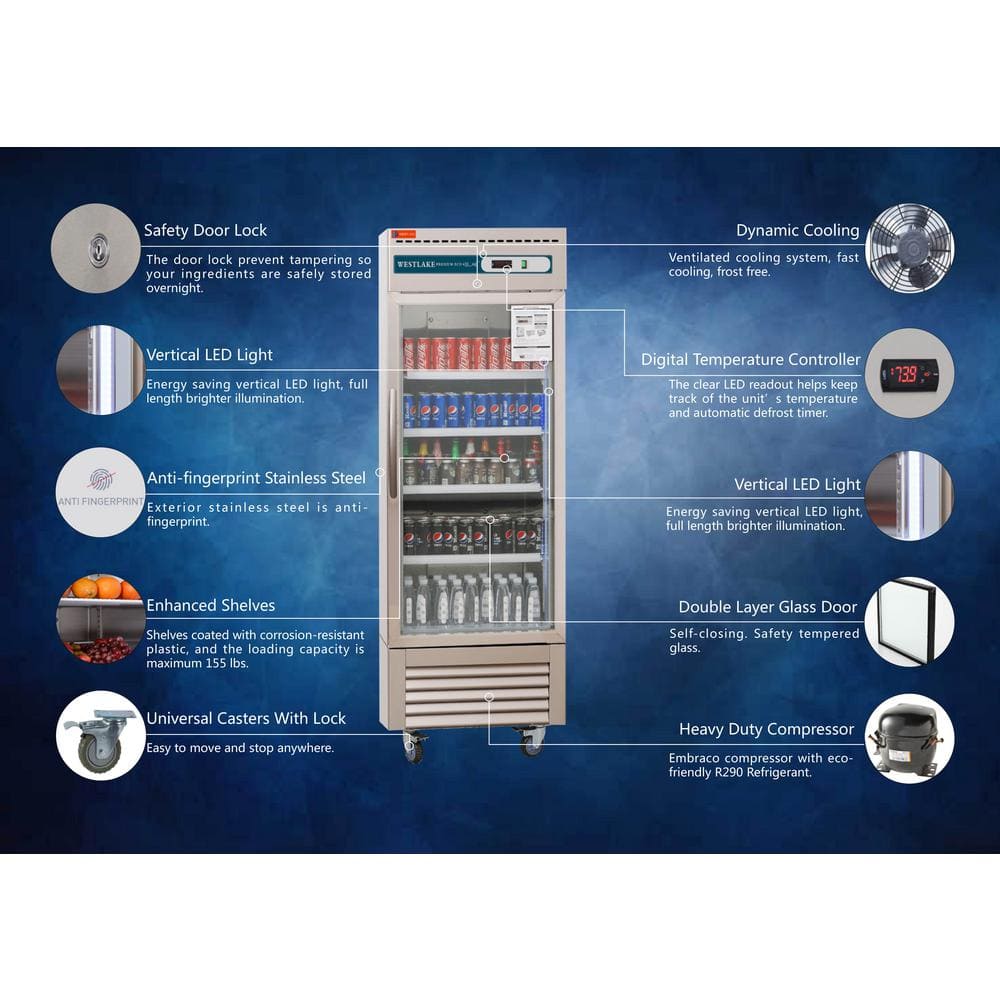 27" Stainless Steel Commercial Display Refrigerator with Glass Door