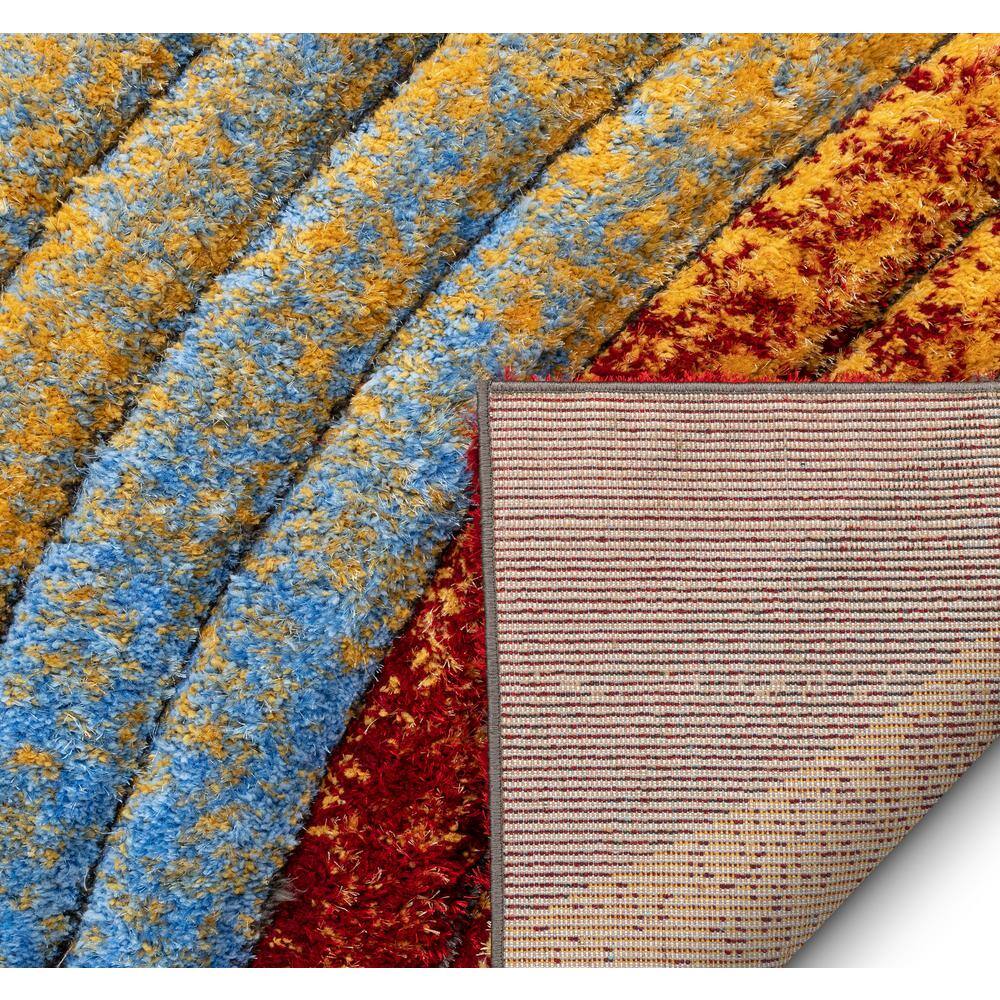 San Francisco Red and Multicolor Geometric Shag Rug 4' x 6'