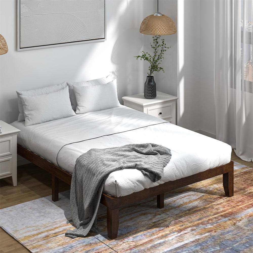 Brown Wooden Frame Queen Platform Bed
