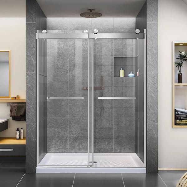 ANGELES HOME 68 to 72 in. W x 76 in. H Double Sliding Frameless Shower ...