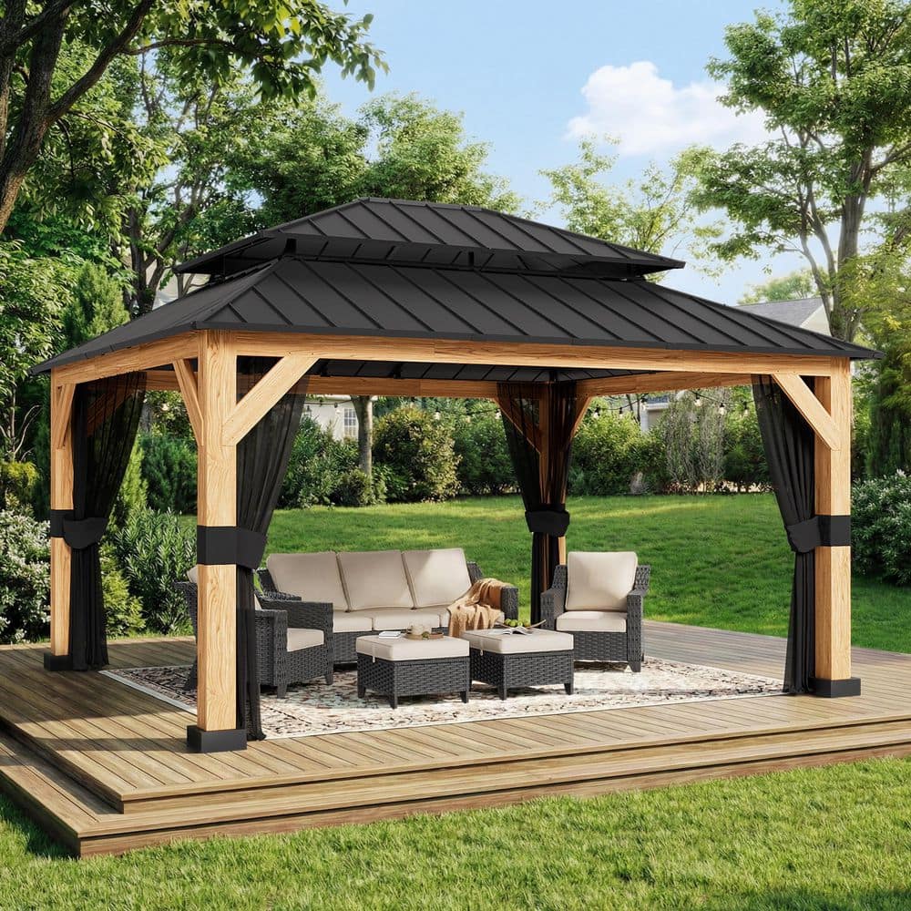 Esunny 13 ft. x 11 ft. Outdoor Patio Cedar Wood Frame Hardtop