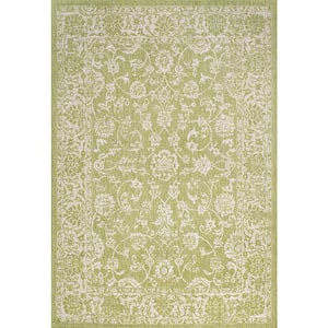 Tela Bohemian Textured Weave Floral Green/Cream 3 ft. x 5 ft. Indoor/Outdoor Area Rug