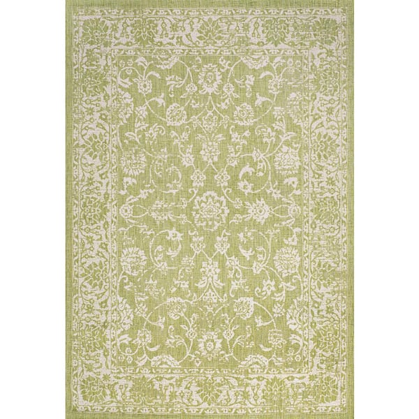 Tela Bohemian Textured Weave Floral Green/Cream 8 ft. x 10 ft. Indoor/Outdoor Area Rug