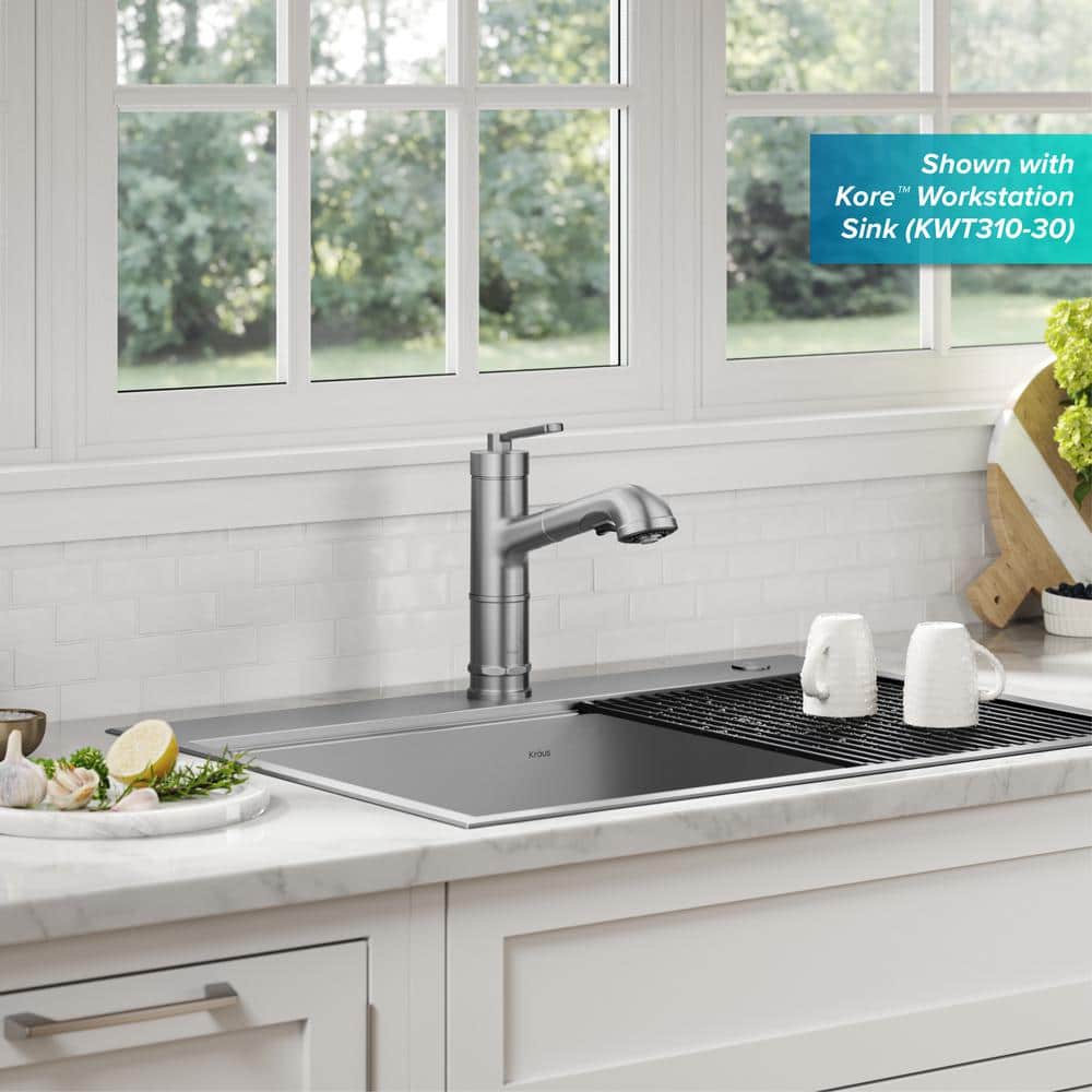 Spot-Free Stainless Steel Pull-Out Single Handle Kitchen Faucet