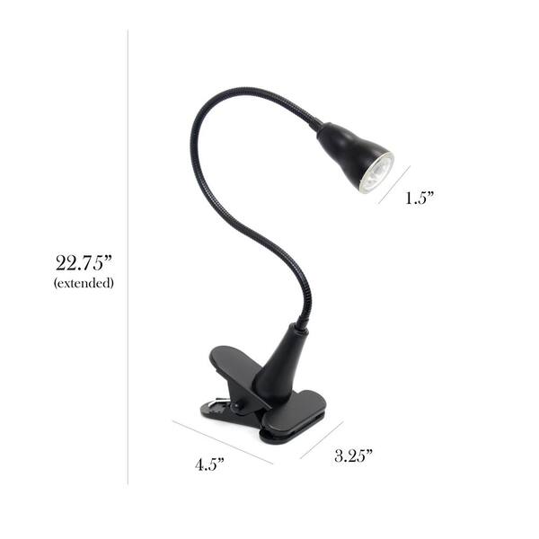 Simple Designs 22.5 in. Black Integrated LED Gooseneck Clip Desk Lamp 1-Watt LED Incadscenet Equivalent LD2015-BLK - The Home Depot