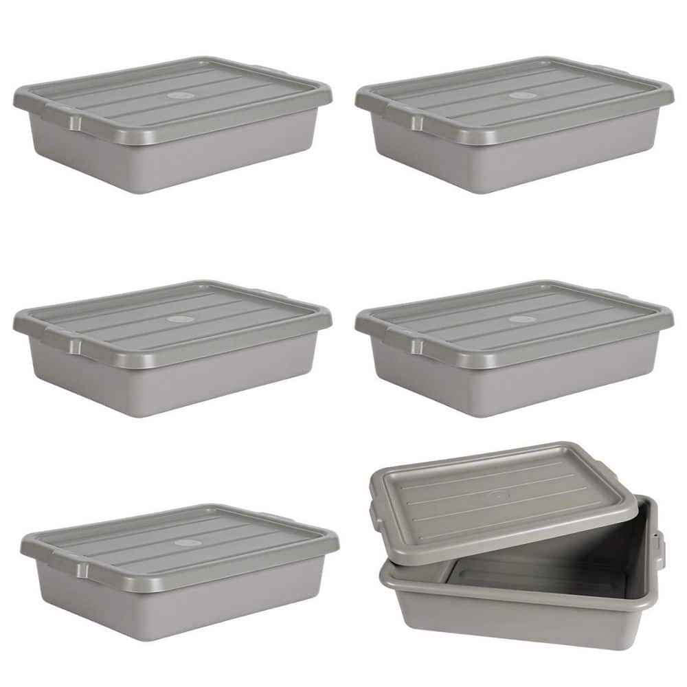 20 in. x 15 in. x 5 in. Gray Plastic Heavy Duty Food Grade Storage Container with Lids(6-Pack)