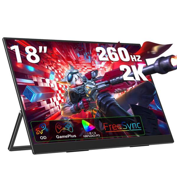 18 Inch 260Hz Portable Gaming Monitor, 2K QHD 100% DCI-P3 HDR FreeSync Laptop Screen for PC Phone Game Console