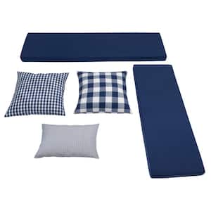 Rockhill Navy Blue Polyester Fabric Nook Cushion and Pillow Chair Pad 5-Piece Set