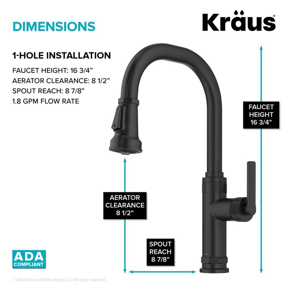 Matte Black Brass Industrial Pull-Down Kitchen Faucet