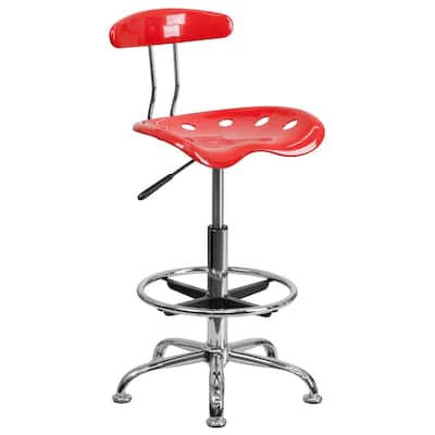Vibrant Cherry Tomato and Chrome Drafting Stool with Tractor Seat