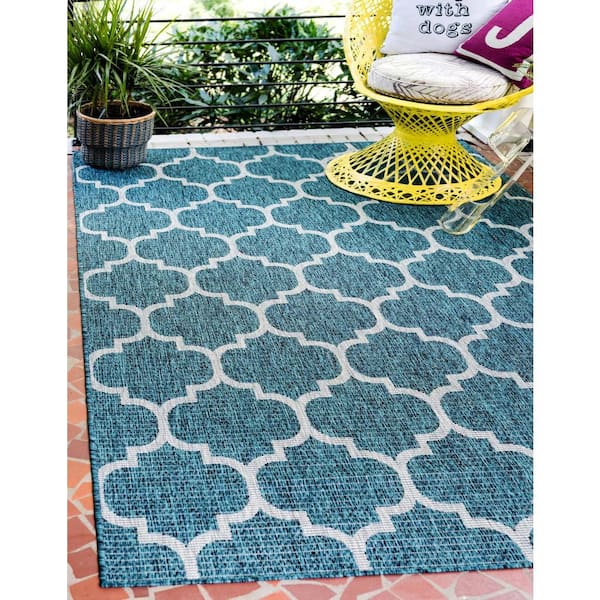 Outdoor Trellis Teal 10 ft. x 13 ft. 1 in. Area Rug