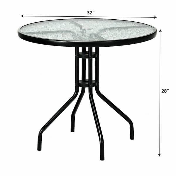 Costway 32 In Steel Round Outdoor, Small Round Glass Outdoor Coffee Table
