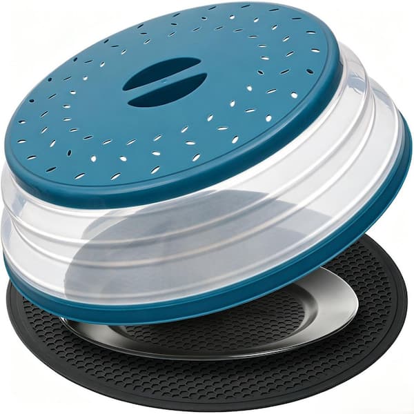 Large Silicone Vented Collapsible Microwave Splatter Cover and Mat with Easy Fold and Finger Grip