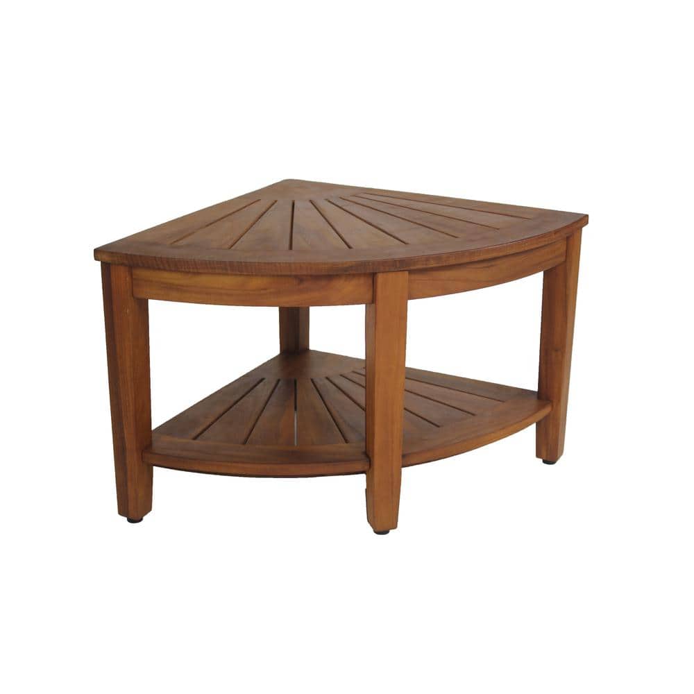 The Original 22 in. Kai Corner Teak Shower Bench with Shelf