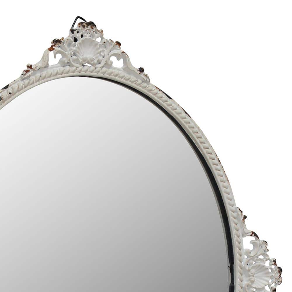 Elegant Oval Off-White Distressed Metal Wall Mirror