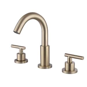 8 in. Widespread Double Handle Bathroom Faucet with Swivel Spout Modern 3 Hole Brass Bathroom Sink Taps in Brushed Gold