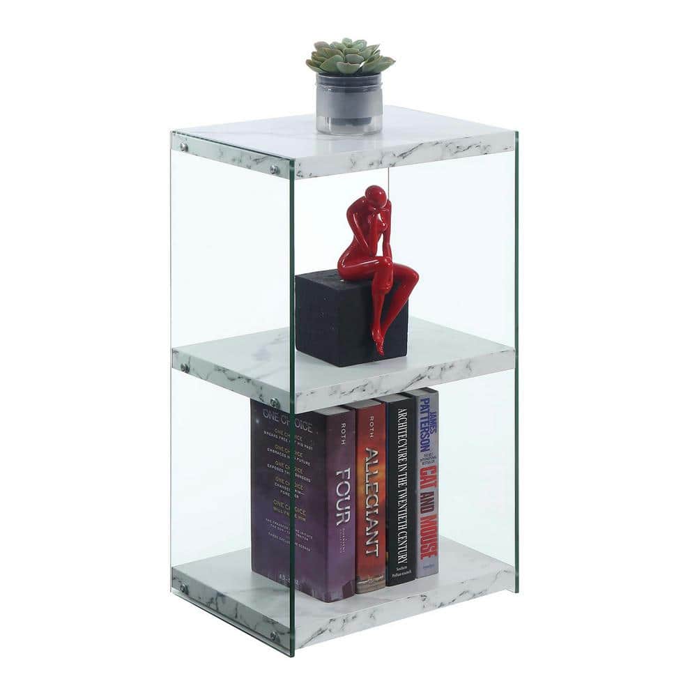 SoHo White Faux Marble 3-Tier Floating Illusion Bookcase