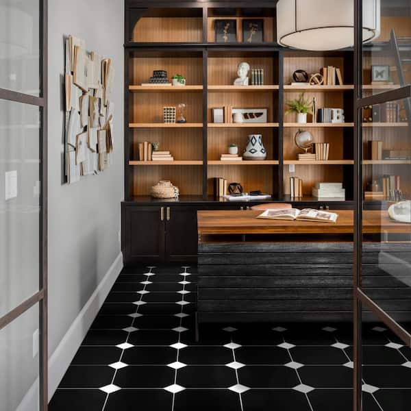 Monocolor Octagon Nero with Taco Alaska 12 in. x 12 in. Ceramic Floor and Wall Tile (10.6 sq. ft. /Case)