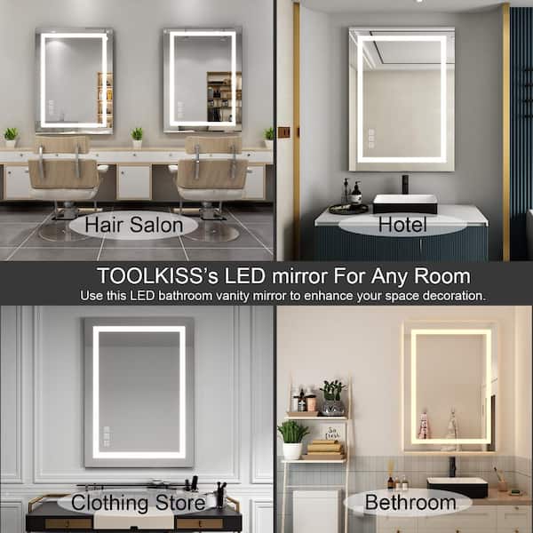 TOOLKISS Super Bright 40 in. W x 32 in. H Rectangular Frameless Anti-Fog LED Light Wall Bathroom Vanity Mirror Front Light, No Color