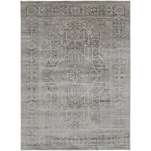 Gray Silver and Taupe 2 ft. x 3 ft. Floral Area Rug