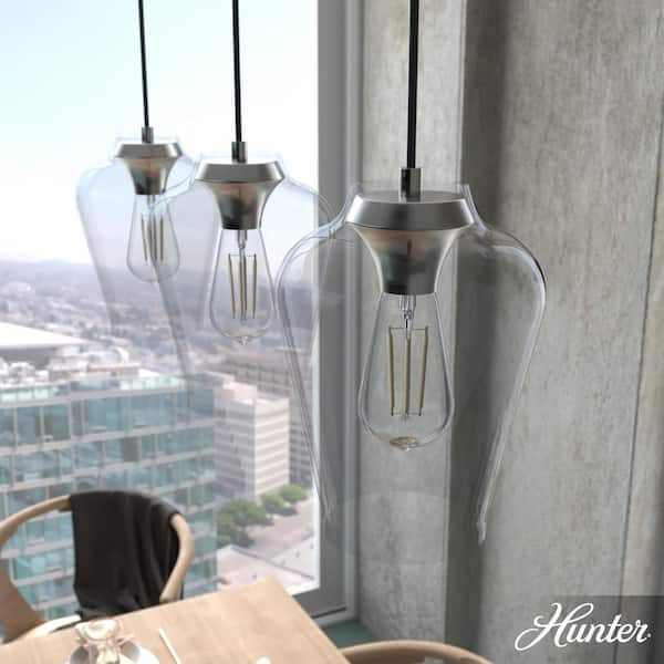 Hunter Vidria 3-Light Brushed Nickel Linear Chandelier with Clear Glass Shades