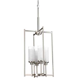 Alexa Collection 4-Light Brushed Nickel Foyer Pendant with White Linen Glass