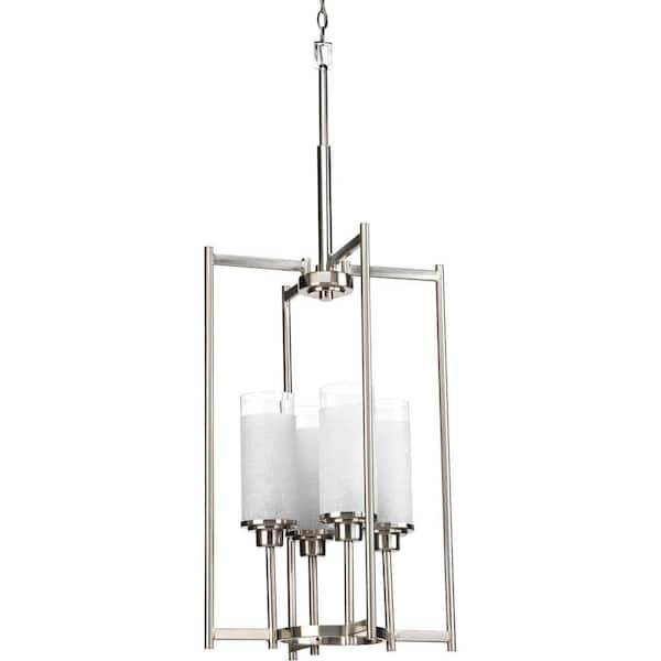 Progress Lighting Alexa Collection 4-Light Brushed Nickel Foyer Pendant with White Linen Glass