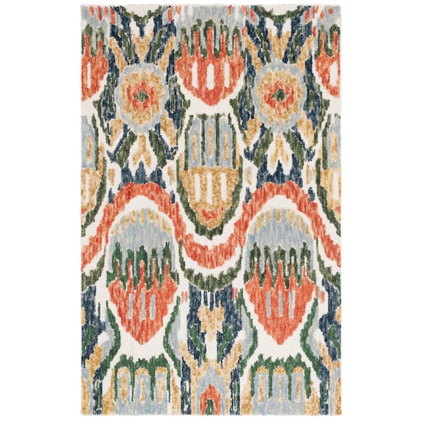 Ikat 4 ft. x 6 ft. Green/Rust Abstract Mayan Area Rug
