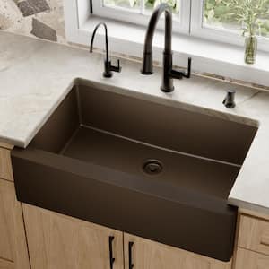 Farmhouse/Apron-Front Quartz/Granite Composite 34 in. Single Bowl Kitchen Sink in Brown