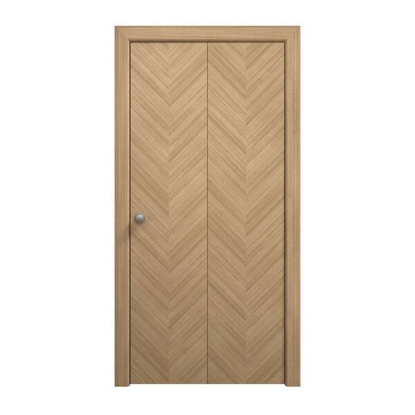 64 in. x 80 in. Natural Oak Solid Wood Bi-Fold Doors with Hardware