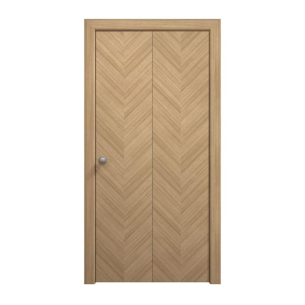 Sartodoors 84 in. x 80 in. Natural Oak Solid Wood Bi-Fold Doors with Hardware