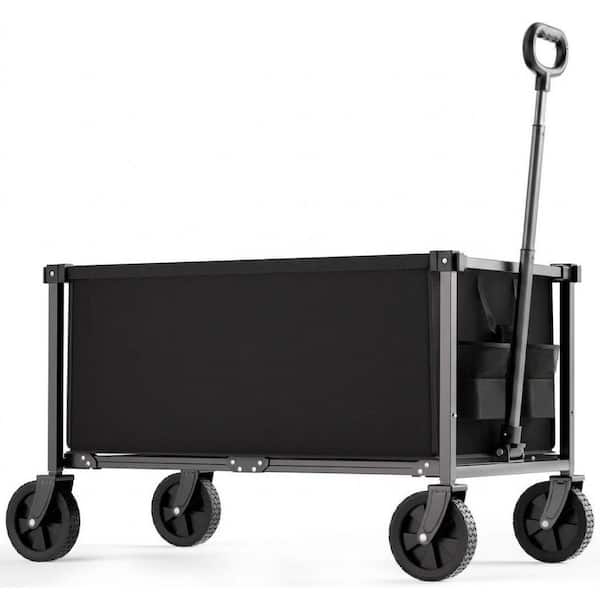 5.3 cu. ft. Fabric Bin Garden Cart Heavy Duty Collapsible Utility Wagon with Wheels Folding Portable Rolling Cart Black
