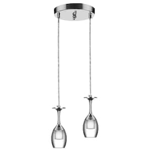 Cella 2-Light Integrated LED Chrome Pendant Light with Clear Acrylic Shade and Smart Color Changing Technology
