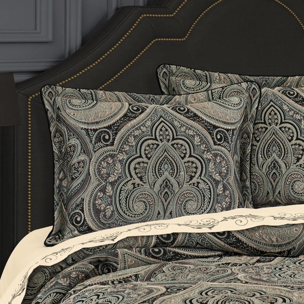 Queen Black and Teal Reversible Comforter Set