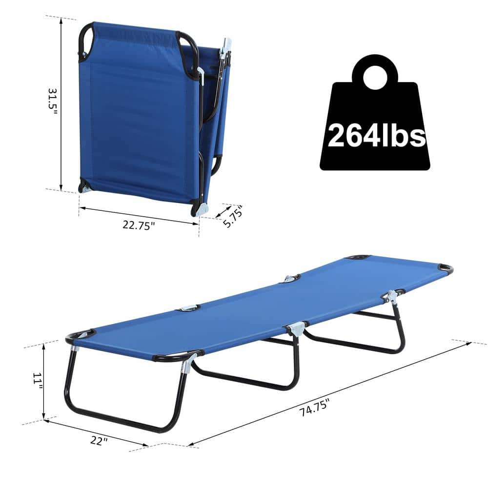 Blue Steel Frame Folding Outdoor Chaise Lounge Chair