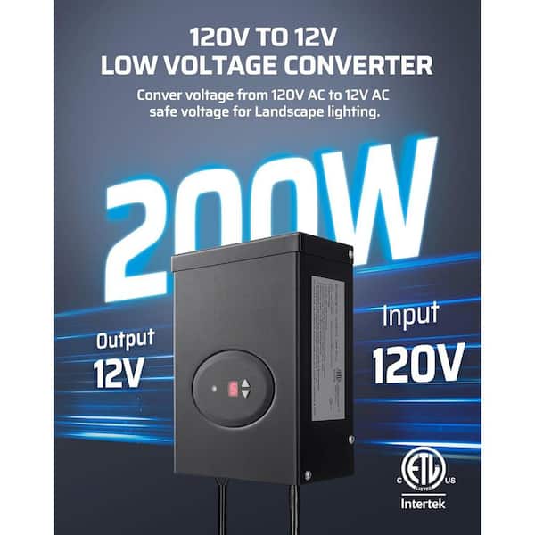 Low Voltage 200 Watt Metal Landscape Lighting Transformer with Photocell Sensor and Timer for LED Lighting ETL Listed