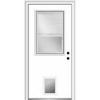 36 in. x 80 in. Internal Blinds Left-Hand 1/2-Lite Clear Primed Fiberglass Smooth Prehung Front Door with Pet Door