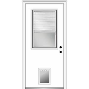 34 in. x 80 in. Internal Blinds Left-Hand Inswing 1/2-Lite Clear Primed Steel Prehung Front Door with Pet Door