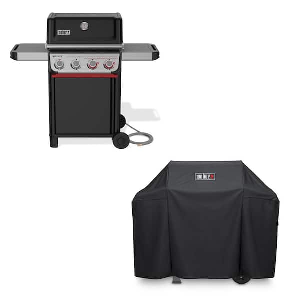 Spirit SB-E-425 4-Burner Natural Gas Grill in Black with Sear Zone, Weber Works Compatibility, and Grill Cover