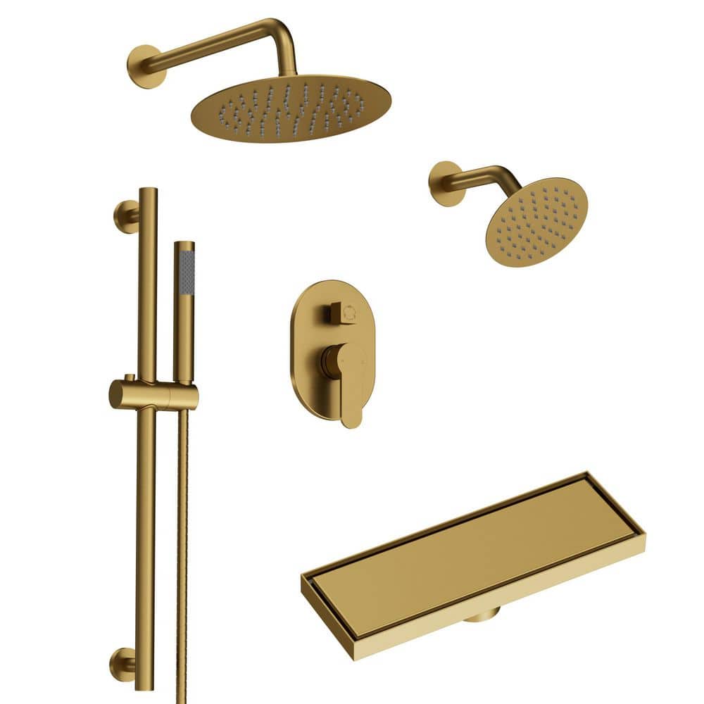 3-Spray Wall Mount Dual Shower Head System w/ High Pressure Handheld 304-Stainless Steel Shower Drain in Brushed Gold price history on PriceWatchPro
