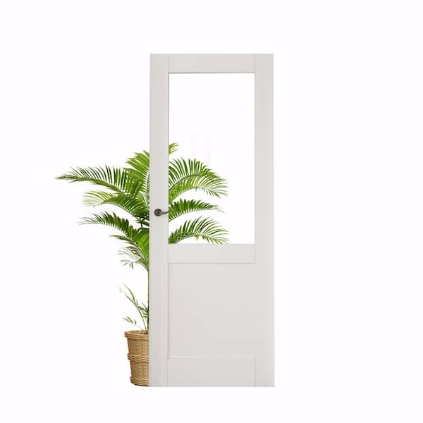 ARK DESIGN 30 in. x 80 in. 1/2-Lite Tempered Clear Glass White Primed Solid Core MDF Interior Door Slab