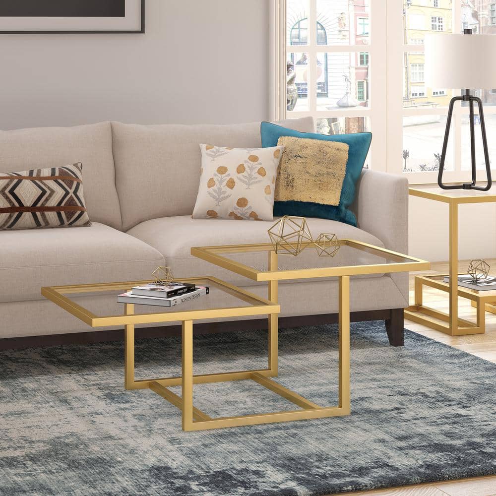 Amalie Brass and Glass Two-Tier Coffee Table