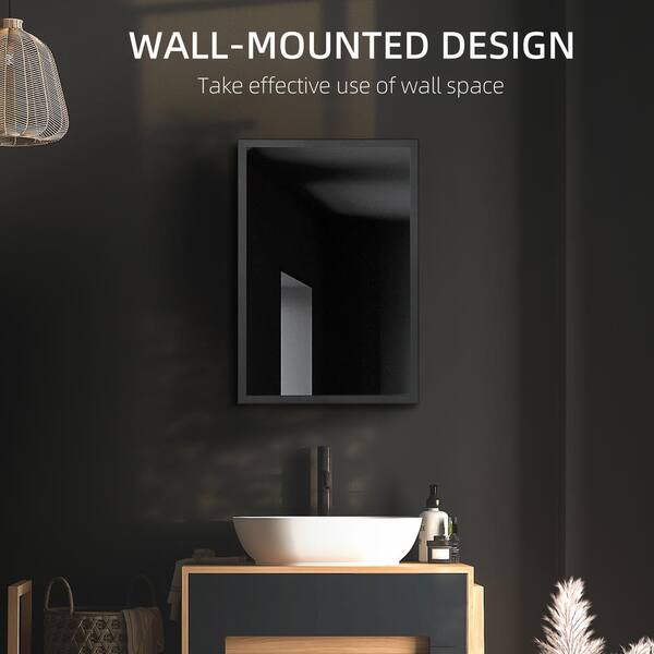 kleankin 15.75 in. W x 23.5 in. H Rectangle Black Steel Wall Medicine Cabinet with Mirror