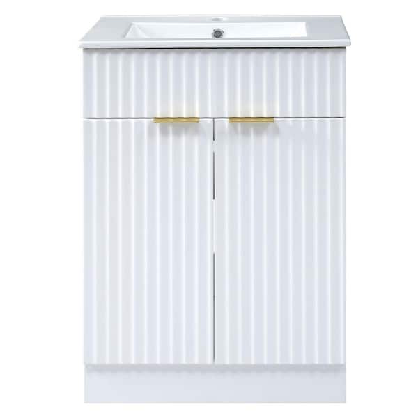 Boosicavelly 24 in. W x 18 in. D x 34 in. H Single Sink Freestanding Bath Vanity in White with White Ceramic Top