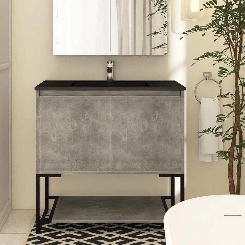 36 in. W X 19 in. D X 34 in. H Single Sink Freestanding Bath Vanity in Light Gray With Black Resin Top price history on PriceWatchPro