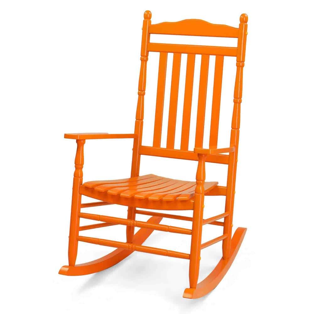 Solid Wood Outdoor Rocking Chair with High Back and Wide Armrests