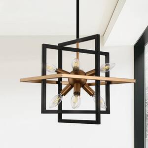 8-Light Black and Gold Modern Geometric Chandeliers, Industrial Adjustable Hanging Sputnik Pendant Light