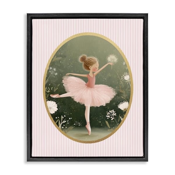 Green & Pink Ballerina Black Framed Floater Canvas Wall Art, design by Christine Simpson Art