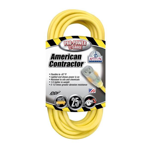 Southwire 25 ft. 12/3 SJEO Outdoor Heavy-Duty T-Prene Extension Cord with Power Light Plug