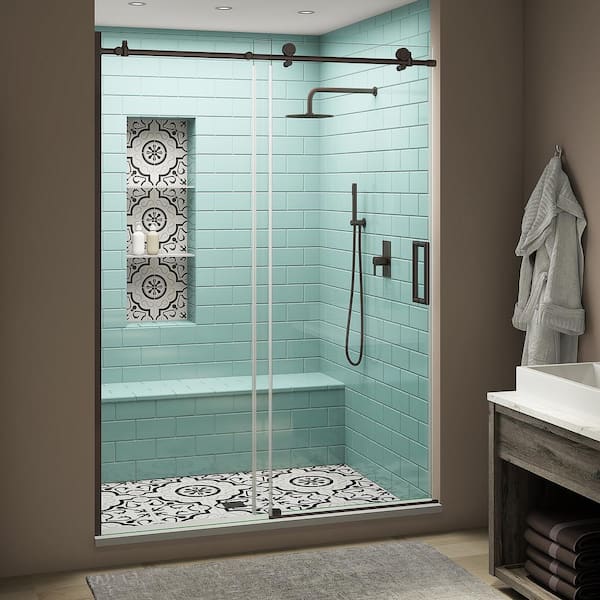 Aston Coraline XL 48 - 52 in. x 80 in. Frameless Sliding Shower Door with StarCast Clear Glass in Bronze Right Hand